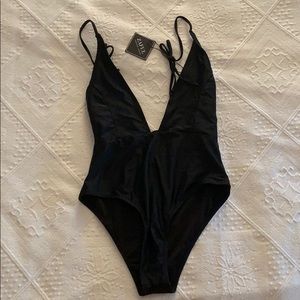 Black Low Cut/ Open Back Bathing Suit